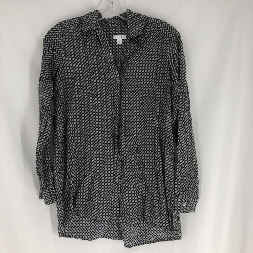 J. Jill blouse black &gray patterned button up long sleeve collared shirt Sz XS